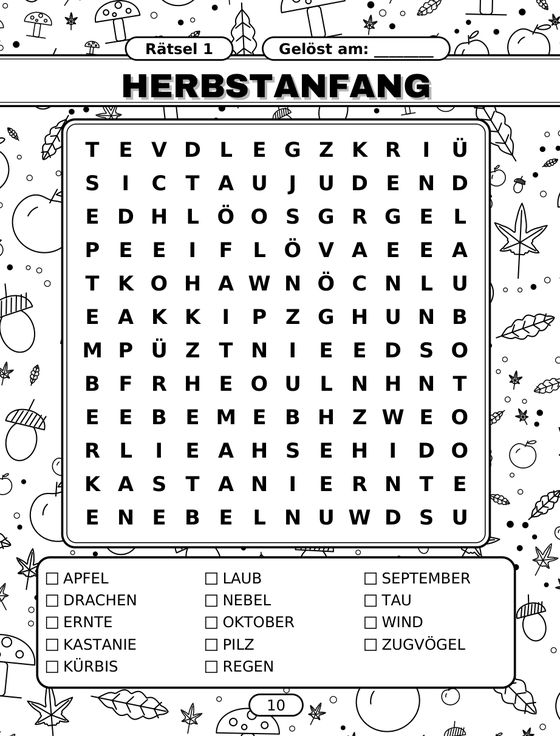 Buchseite 10: Rätsel 1: Herbstanfang
