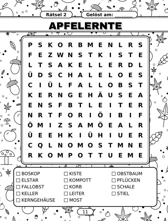 Buchseite 11: Rätsel 2: Apfelernte