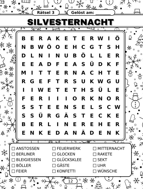 Buchseite 12: Rätsel 3: Silvesternacht